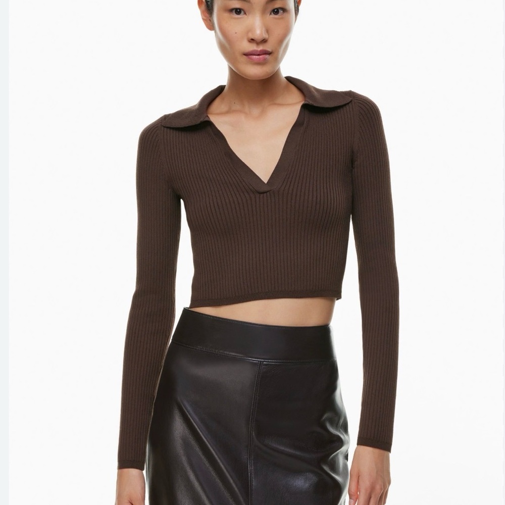 Aritzia Brown Sculpt Ribbed Long Sleeve Top
